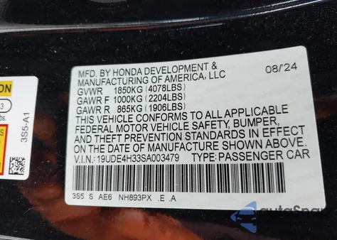 2025 Acura Integra A-Spec z USA, uszkodzony, nr VIN 19UDE4H33SA003479